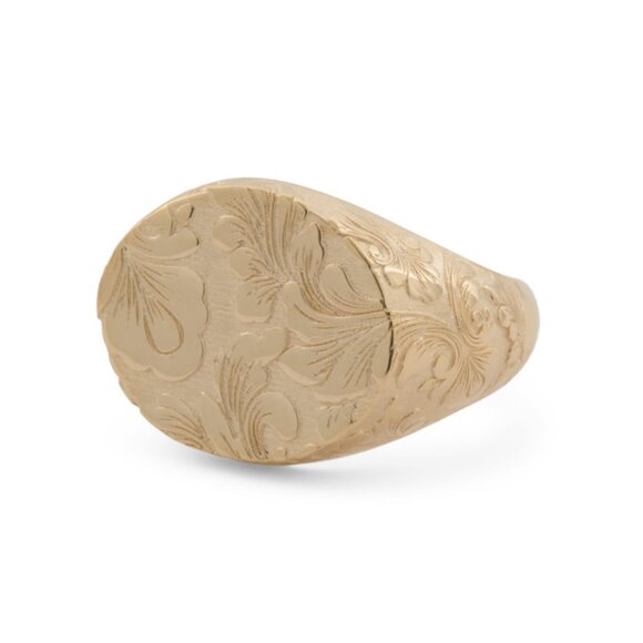 GOLDEN CLEF Gold Made In Italy 14k Gold Embossed Scroll Filigree Signet Ring